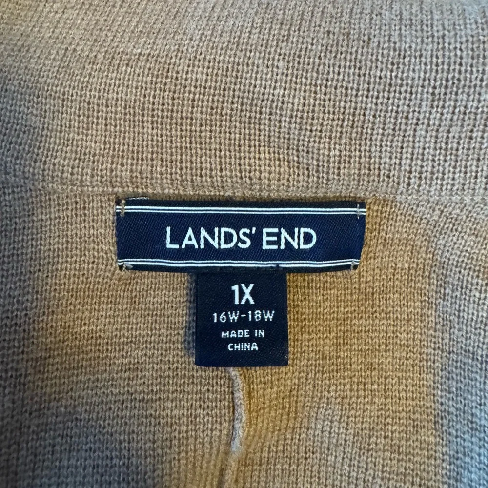 Lands' End Wool Cotton Blend Button Front Sweater Blazer in Camel 1X